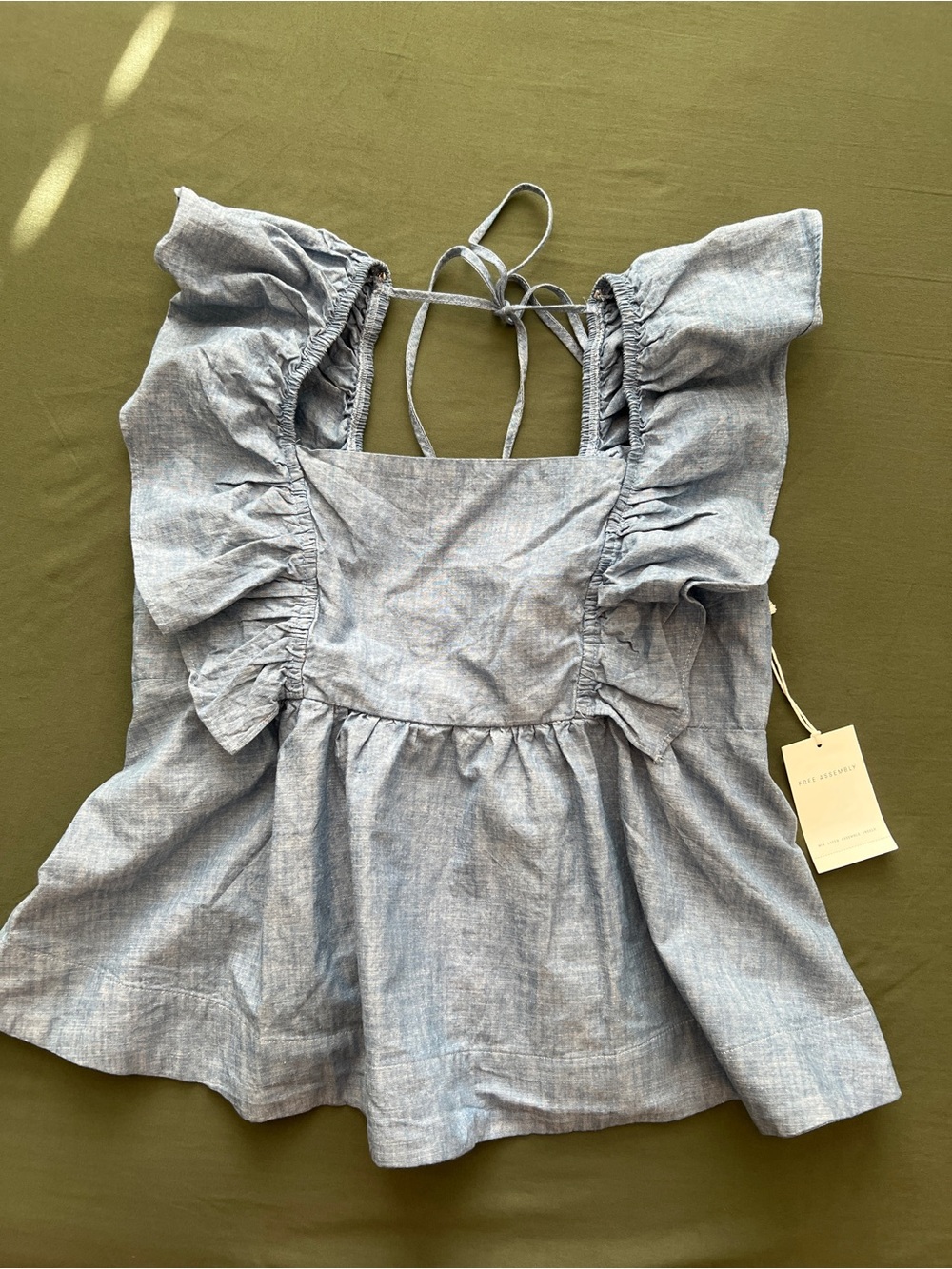 Light Blue Ruffle Sleeve Women's Top Size M